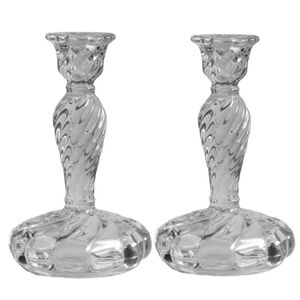 Vintage Colony by Fostoria Twisted Swirl Heavy Glass Candlestick Holders Pair(2)